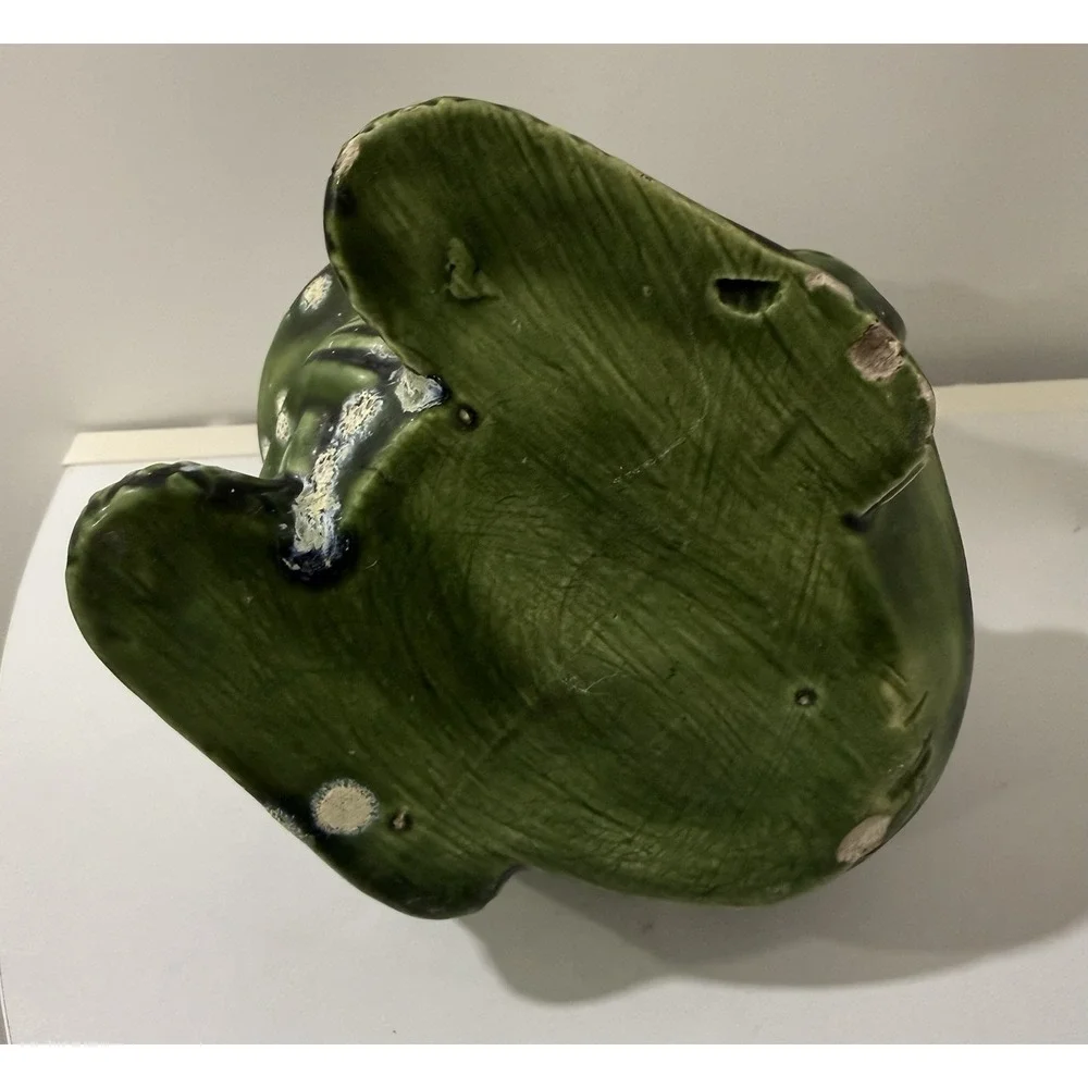 Vintage 1970s Handmade Ceramic Green Speckled Frog Kitchen Sponge Holder